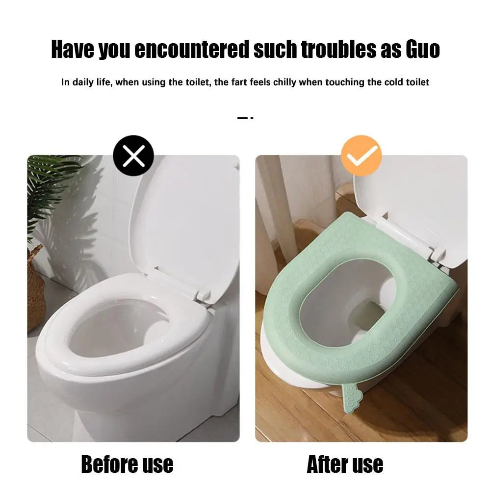 Toilet Seat Cover Soft Waterproof EVA Toilet Cushion Sticker Winter Warm Bathroom Close Stool Protector Bathroom Accessories