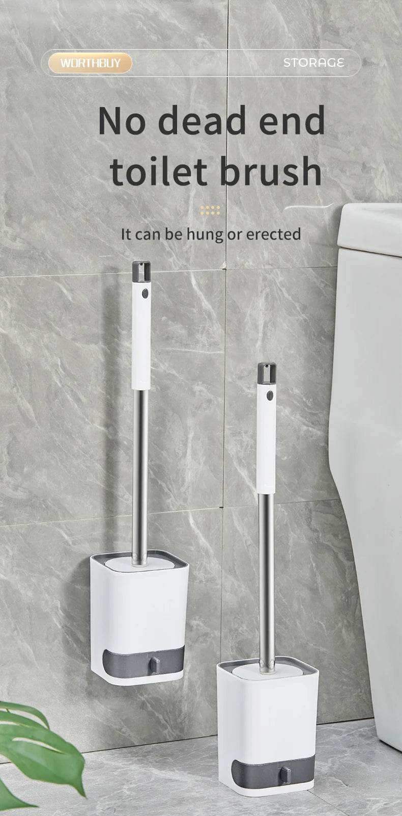 WORTHBUY Long Handle Plastic Toilet Brush With Drain Base Punch-Free Wall Mounted WC Toilet Cleaning Brush Bathroom Accessories