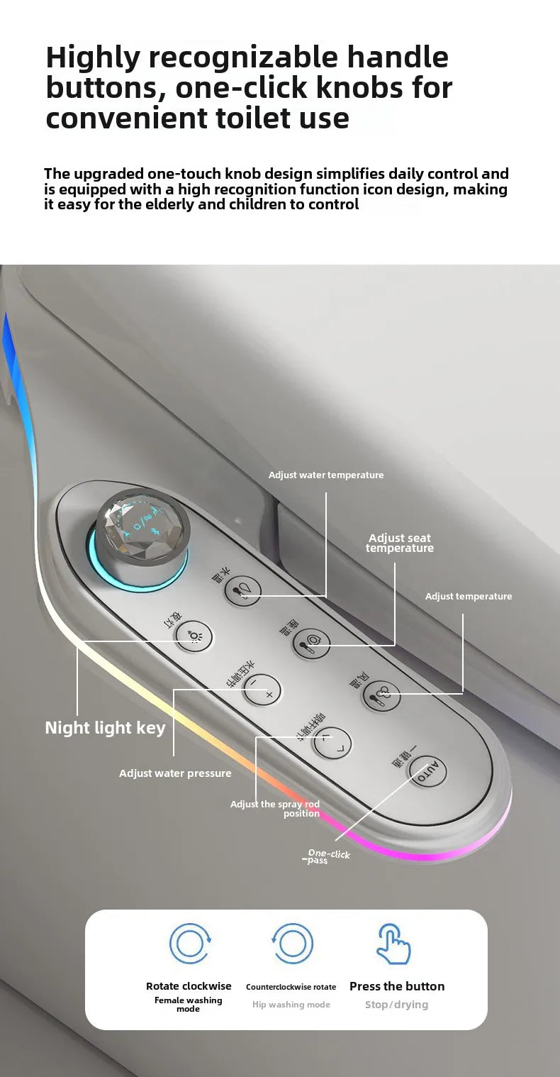 Smart Toilet Seat Cover with Instant Heating, Multi-function Wash, Foam Shield, Electric Bidet Lid for Household Bathroom