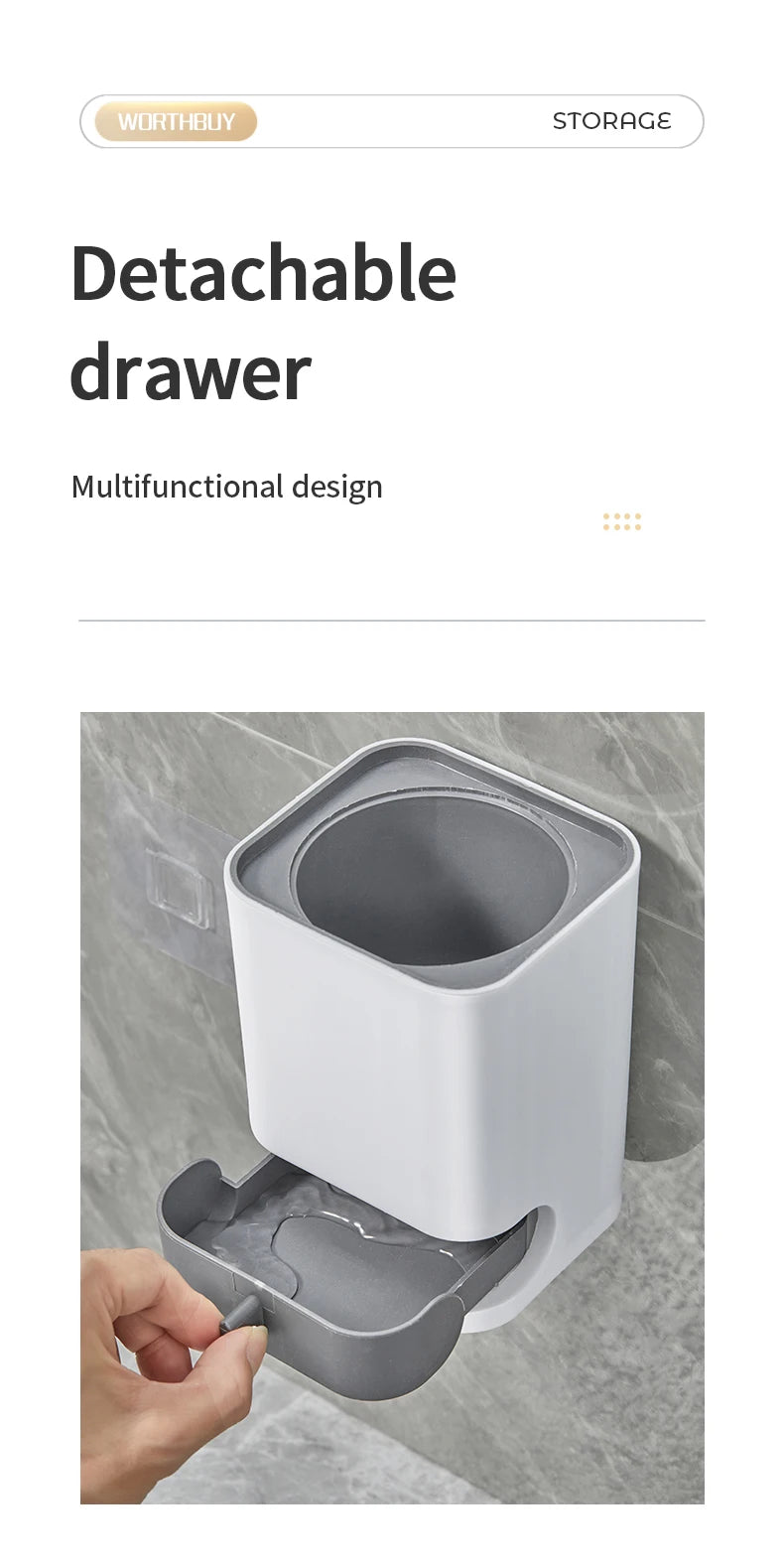 WORTHBUY Long Handle Plastic Toilet Brush With Drain Base Punch-Free Wall Mounted WC Toilet Cleaning Brush Bathroom Accessories