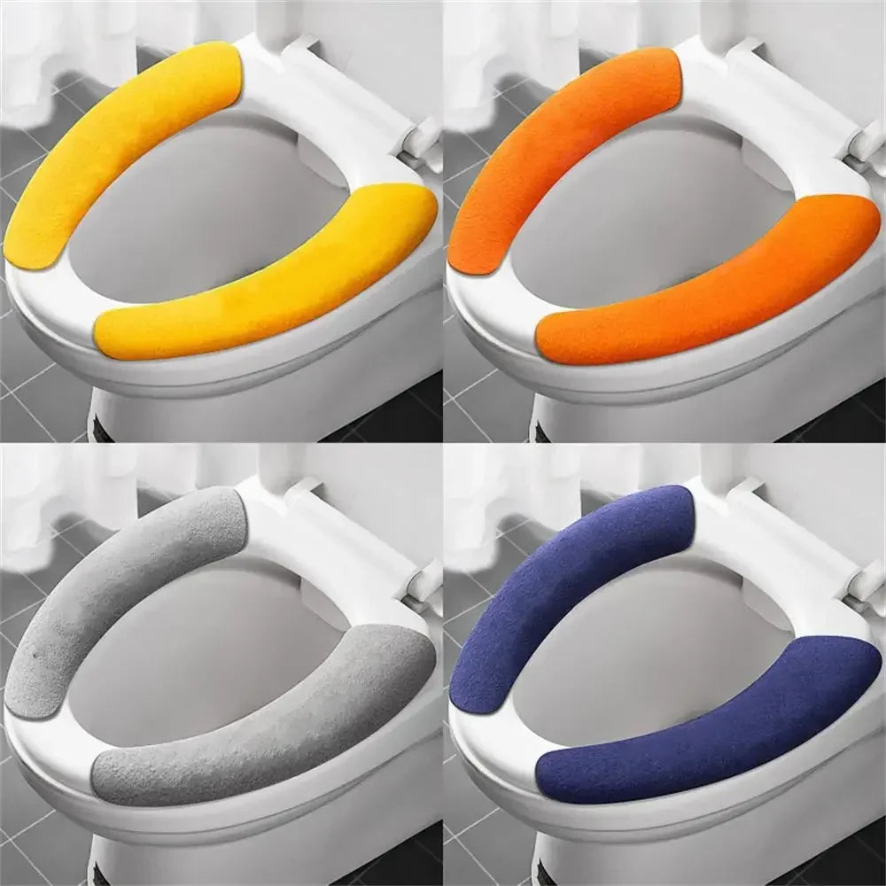Toilet Seat Cover Soft Closestool Paste Solid Color Toilet Sticky Seat Pad Washable Bathroom Warmer Seat Lid Cover Pad Universal