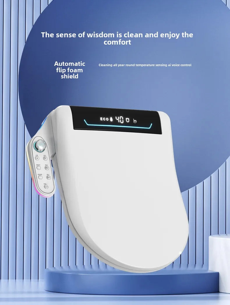 Smart Toilet Seat Cover with Instant Heating, Multi-function Wash, Foam Shield, Electric Bidet Lid for Household Bathroom