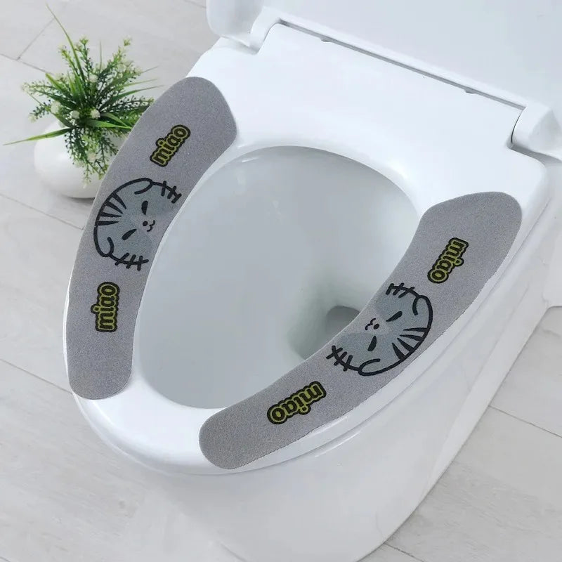1 Pair Paste Toilet Seat Cover Cartoon Waterproof Bathroom Toilet Seat Pad Cute Reusable Soft Thick Sticky Closes Tool Seat Mat