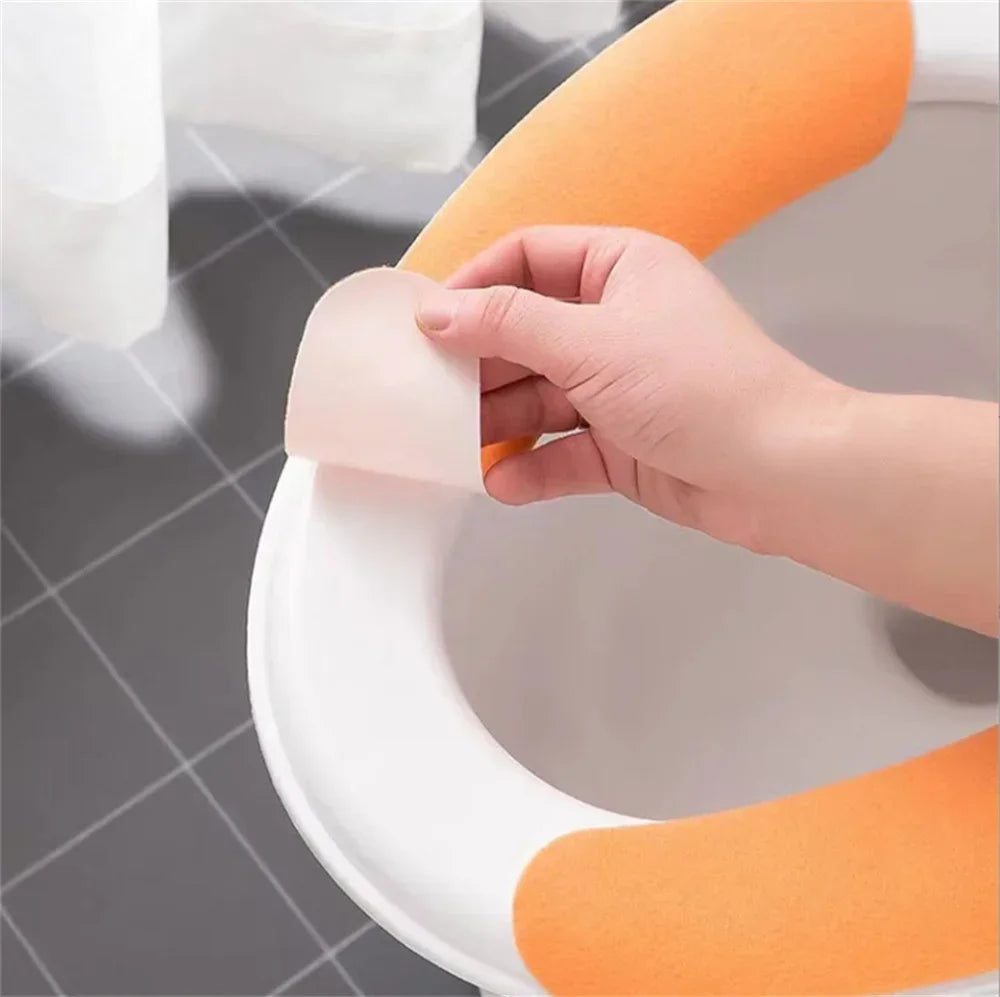 Toilet Seat Cover Soft Closestool Paste Solid Color Toilet Sticky Seat Pad Washable Bathroom Warmer Seat Lid Cover Pad Universal