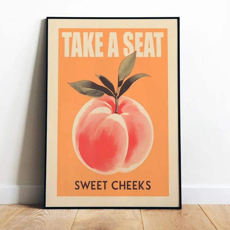 Take a Seat Sweet Cheeks Poster Funny Toilet Prints Retro Bathroom Wall Art Peach Pictures Nice Bum Quotes Canvas Painting
