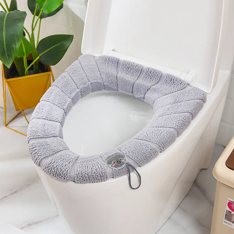 Winter Warm Toilet Seat Cover Mat Bathroom Toilet Pad Cushion with Handle Thicker Soft Washable Closestool Warmer Accessories