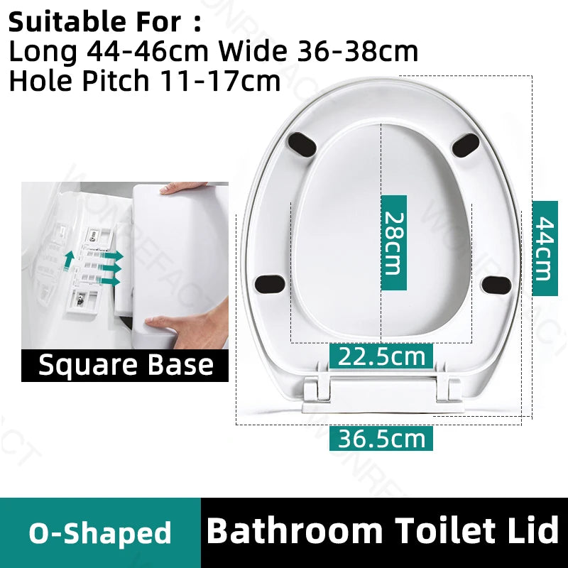 Bathroom Toilet Lid Easy Installation Widened Arc Toilet Lid Round Toilet Seat Elongated Oval Seat Silent Closed Seat(White)