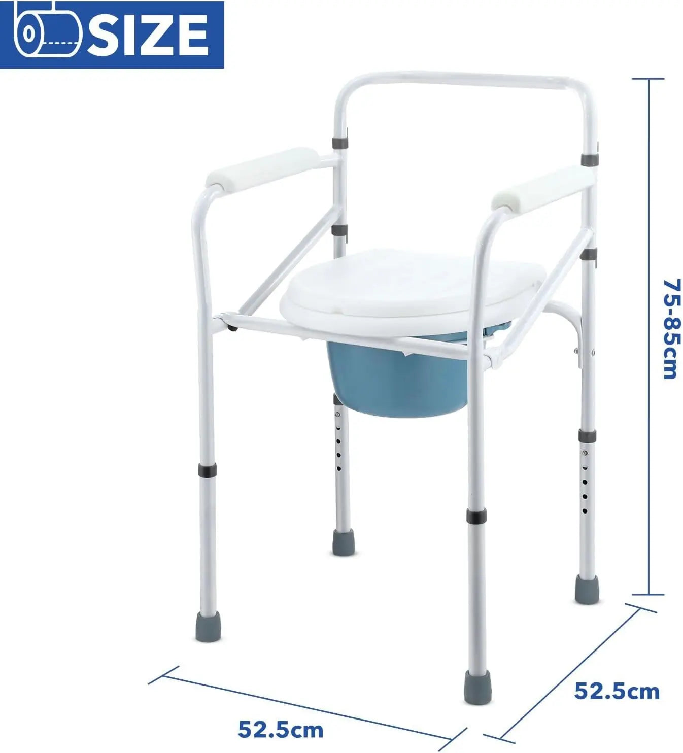 Commode Chair Shower Seat for Toilet Bathroom Bedside Height Adjustable Seating with Arms Removable Bucket for Senior and D