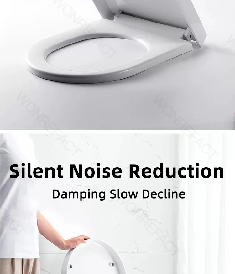 Bathroom Toilet Lid Easy Installation Widened Arc Toilet Lid Round Toilet Seat Elongated Oval Seat Silent Closed Seat(White)