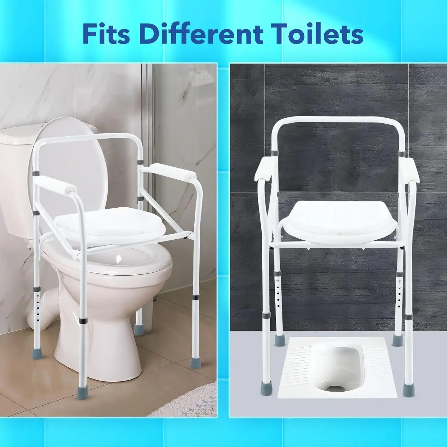 Commode Chair Shower Seat for Toilet Bathroom Bedside Height Adjustable Seating with Arms Removable Bucket for Senior and D