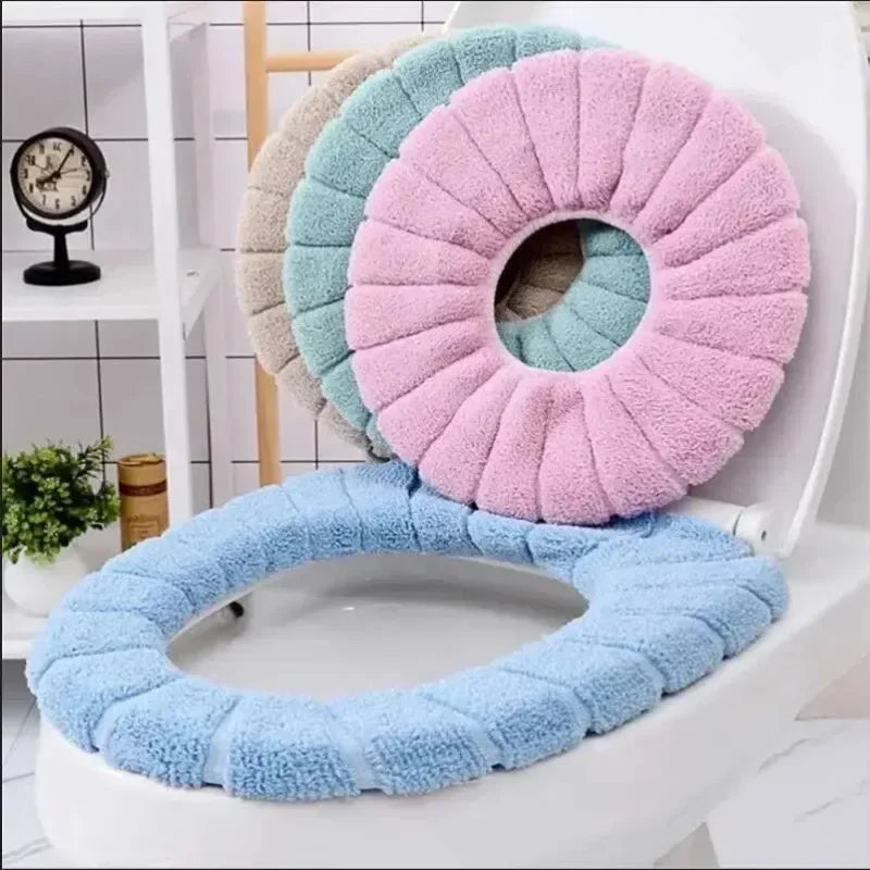 Bathroom Toilet Seat with Handle Closestool Washable Winter Warmer Mat Pad Cushion O-shape Toilet Seat Bidet Cover Batnroom Tool