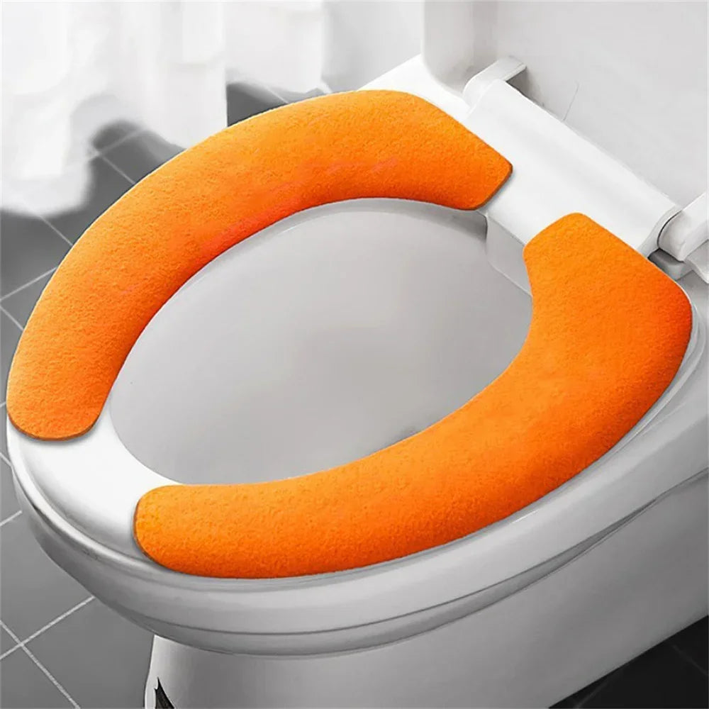 Toilet Seat Cover Soft Closestool Paste Solid Color Toilet Sticky Seat Pad Washable Bathroom Warmer Seat Lid Cover Pad Universal