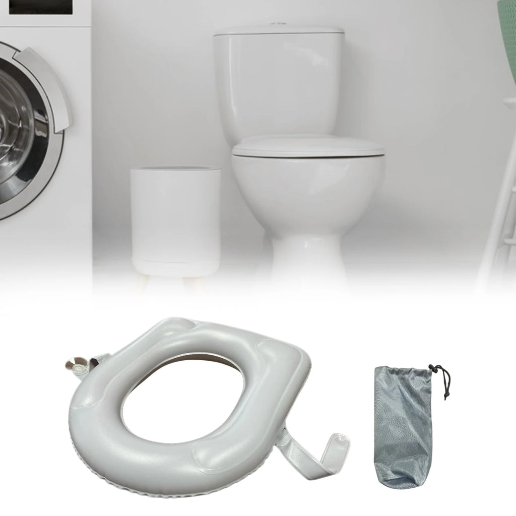 Inflatable Raised Toilet Seat with Suction Cups Portable Comfortable Travel Toilet Cushion for Elderly/Seniors with Storage Bag