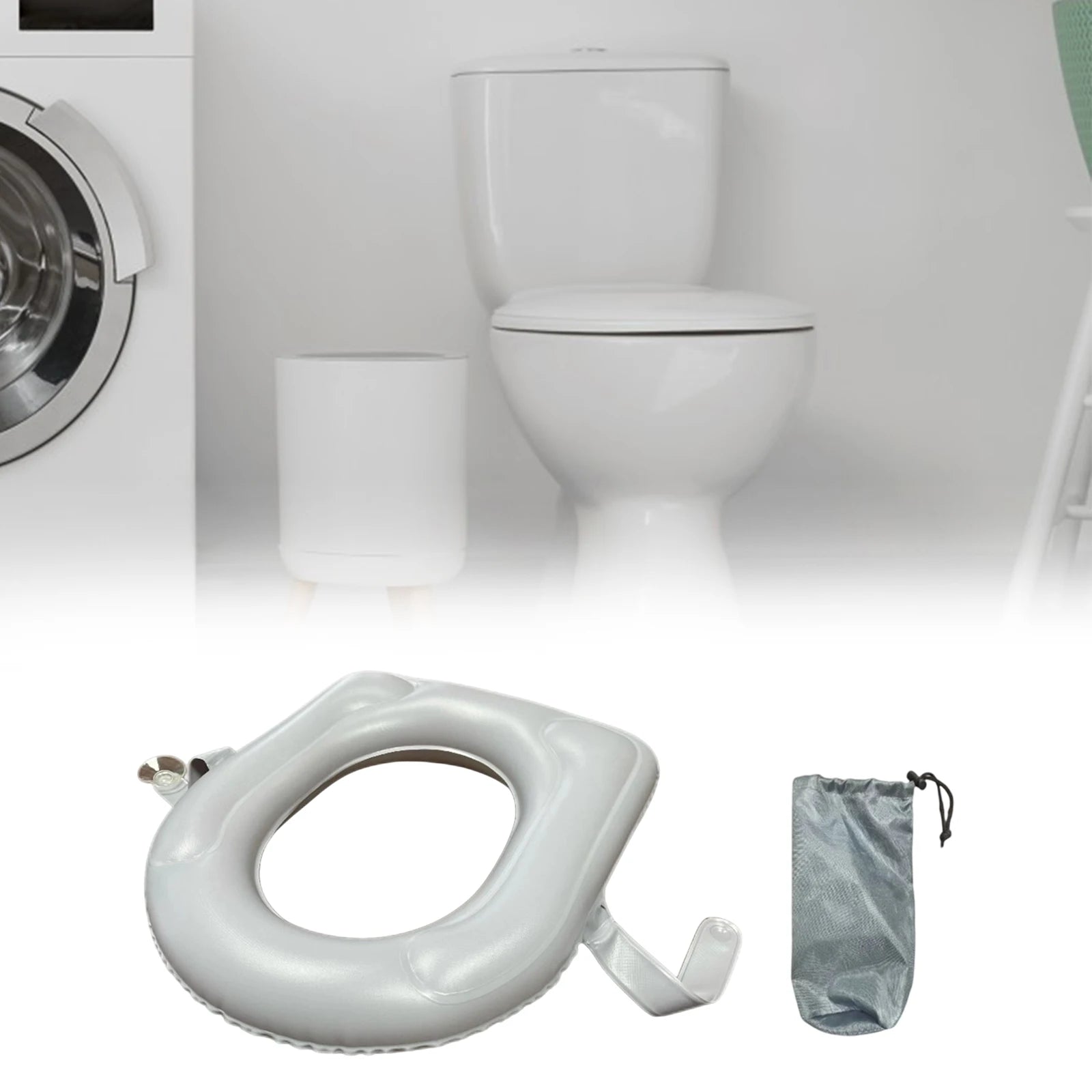 Inflatable Raised Toilet Seat with Suction Cups Portable Comfortable Travel Toilet Cushion for Elderly/Seniors with Storage Bag