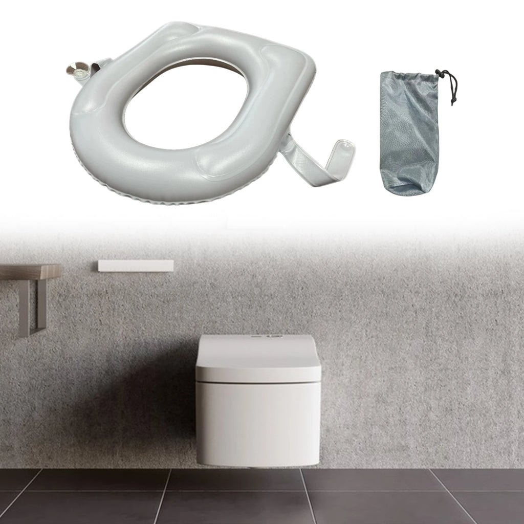 Inflatable Raised Toilet Seat with Suction Cups Portable Comfortable Travel Toilet Cushion for Elderly/Seniors with Storage Bag