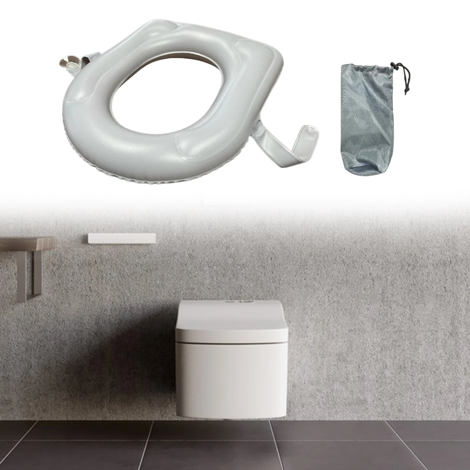 Inflatable Raised Toilet Seat with Suction Cups Portable Comfortable Travel Toilet Cushion for Elderly/Seniors with Storage Bag