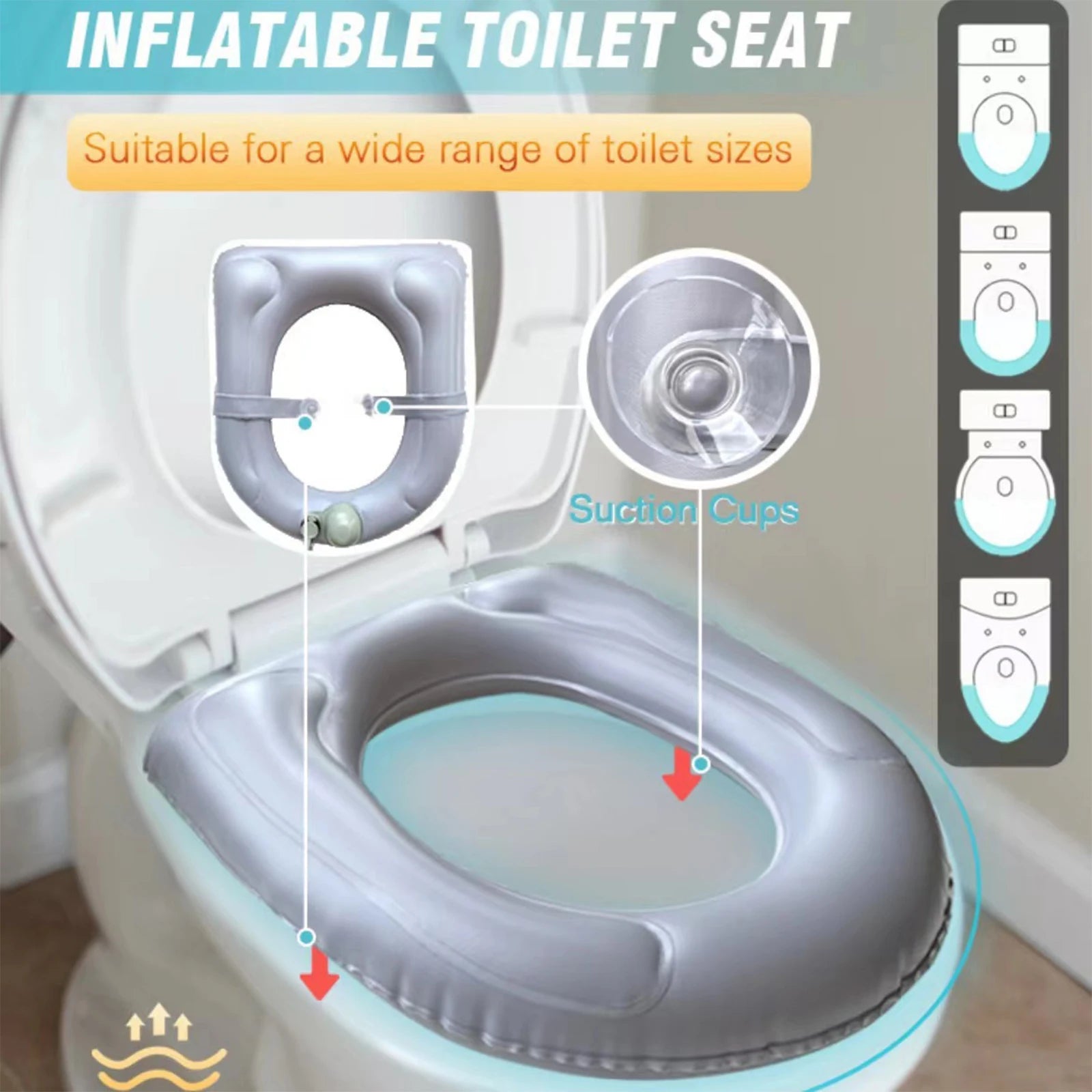 Inflatable Raised Toilet Seat with Suction Cups Portable Comfortable Travel Toilet Cushion for Elderly/Seniors with Storage Bag