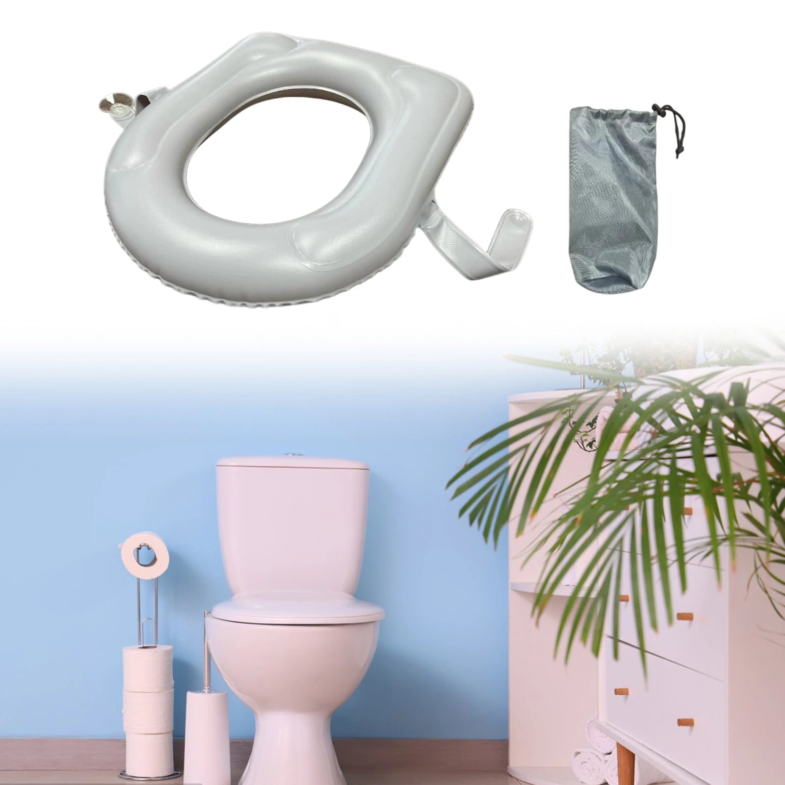 Inflatable Raised Toilet Seat with Suction Cups Portable Comfortable Travel Toilet Cushion for Elderly/Seniors with Storage Bag