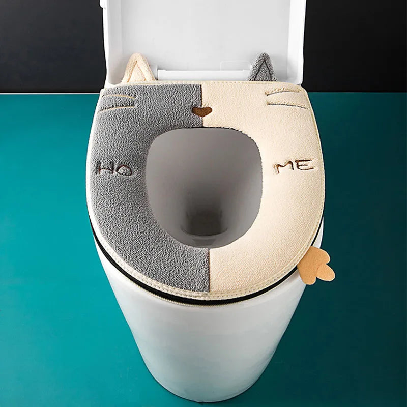 1PC Bathroom Toilet Seat with Handle Closestool Washable Soft Winter Warmer Mat Pad Cushion O-shape Toilet Seat Covers