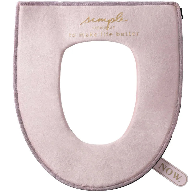 Toilet Seat Cover with Zipper Pads, Washable Toilet Lid Cover with Lifter Soft Velvet Plush Cloth, Warm Pad Cushion for Bathroom
