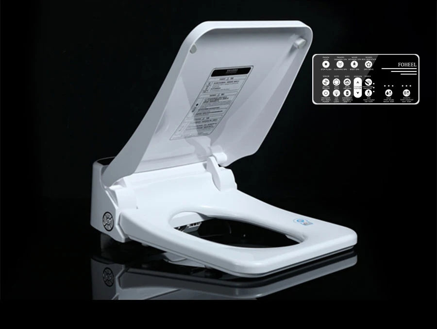 FOHEEL Smart Toilet Seat Bidet Seat Electronic Toilet Seat Air Drying Seat Heating Functions Black Remote Control Square Seat