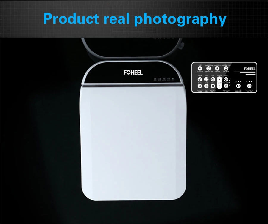 FOHEEL Smart Toilet Seat Bidet Seat Electronic Toilet Seat Air Drying Seat Heating Functions Black Remote Control Square Seat