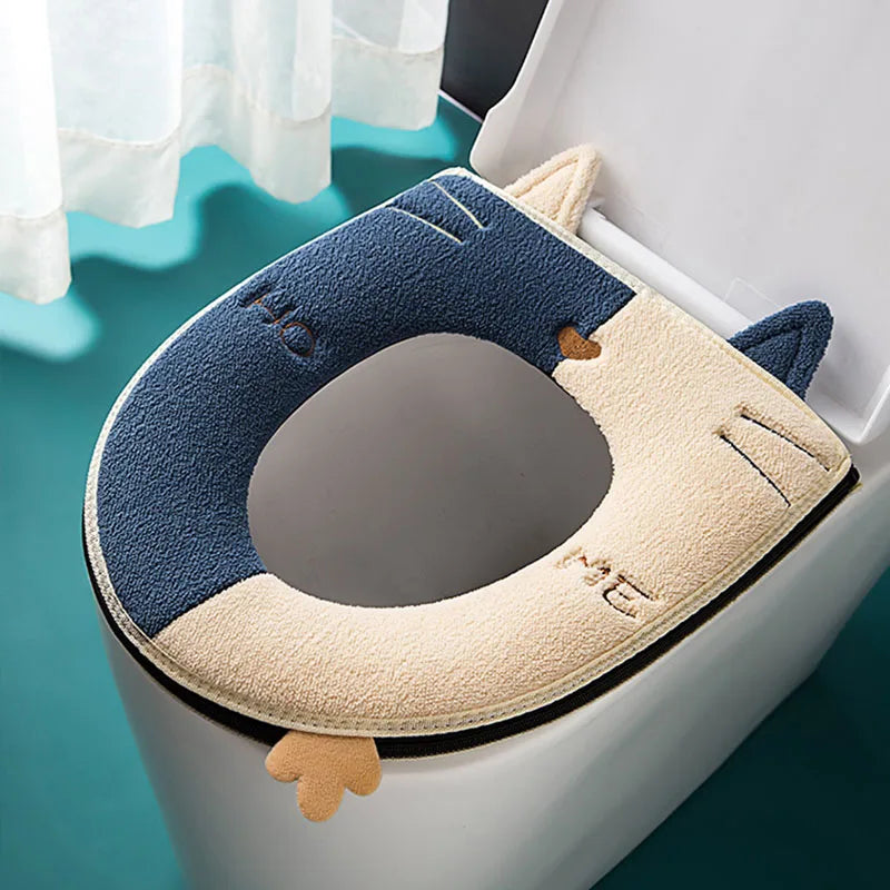 1PC Bathroom Toilet Seat with Handle Closestool Washable Soft Winter Warmer Mat Pad Cushion O-shape Toilet Seat Covers