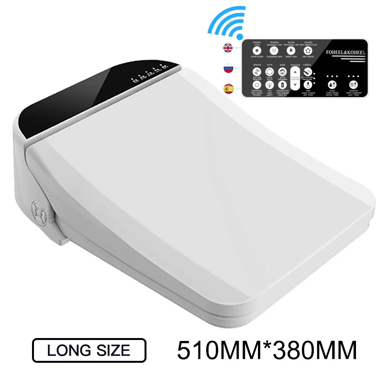 FOHEEL Smart Toilet Seat Bidet Seat Electronic Toilet Seat Air Drying Seat Heating Functions Black Remote Control Square Seat