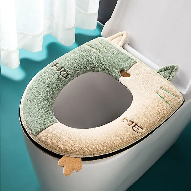 1PC Bathroom Toilet Seat with Handle Closestool Washable Soft Winter Warmer Mat Pad Cushion O-shape Toilet Seat Covers