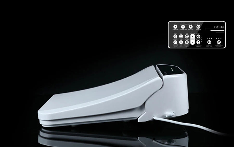 FOHEEL Smart Toilet Seat Bidet Seat Electronic Toilet Seat Air Drying Seat Heating Functions Black Remote Control Square Seat