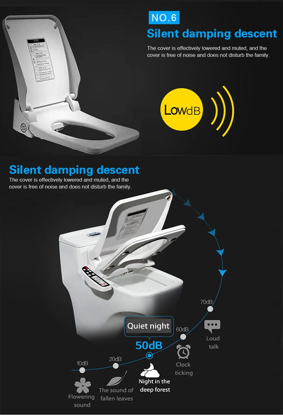 FOHEEL Smart Toilet Seat Bidet Seat Electronic Toilet Seat Air Drying Seat Heating Functions Black Remote Control Square Seat