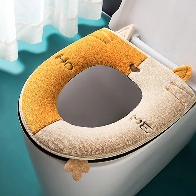 1PC Bathroom Toilet Seat with Handle Closestool Washable Soft Winter Warmer Mat Pad Cushion O-shape Toilet Seat Covers