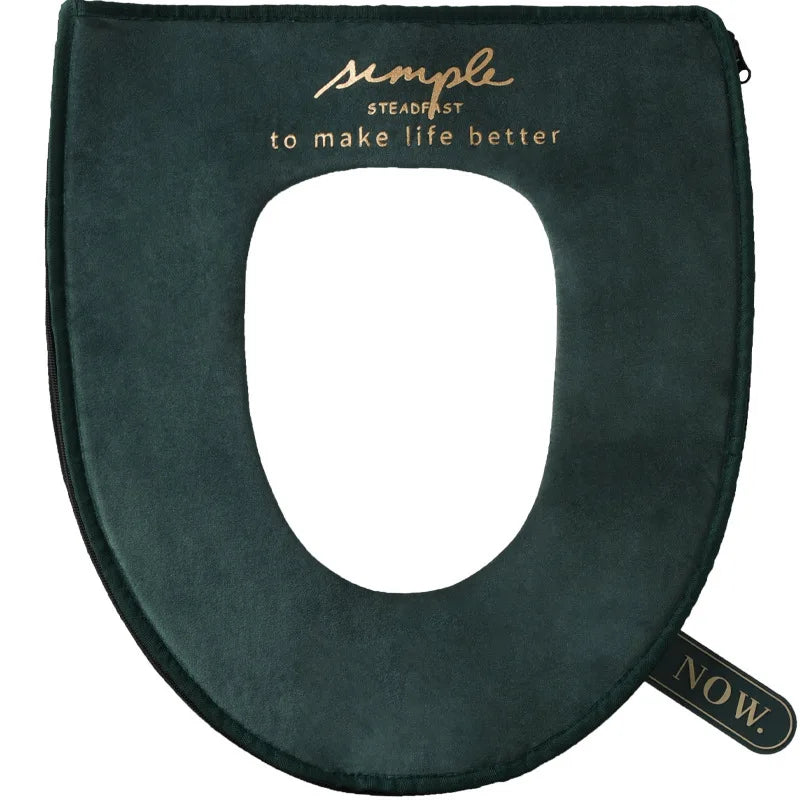 Toilet Seat Cover with Zipper Pads, Washable Toilet Lid Cover with Lifter Soft Velvet Plush Cloth, Warm Pad Cushion for Bathroom