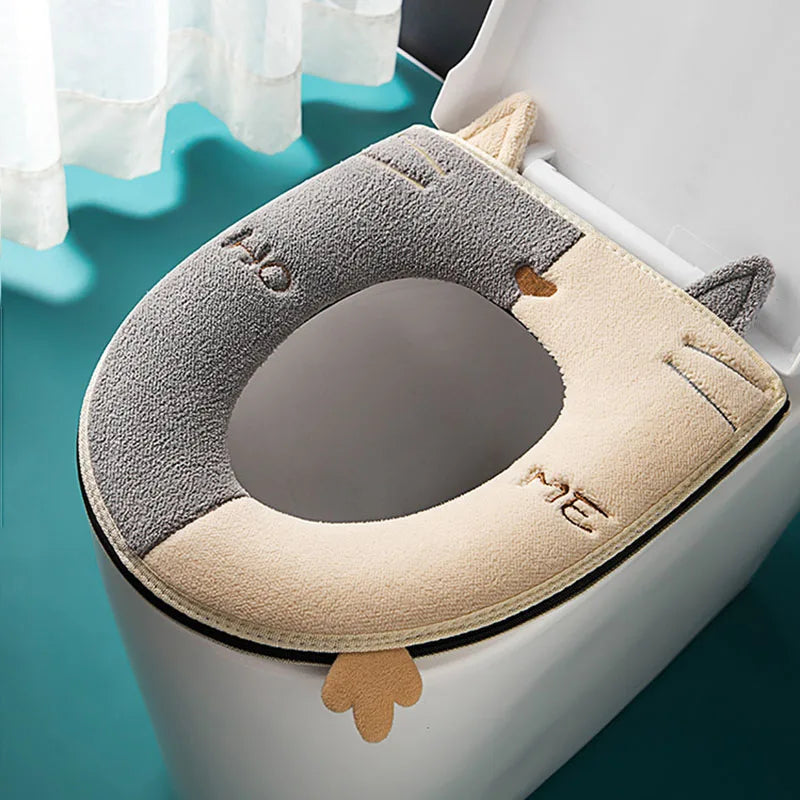 1PC Bathroom Toilet Seat with Handle Closestool Washable Soft Winter Warmer Mat Pad Cushion O-shape Toilet Seat Covers