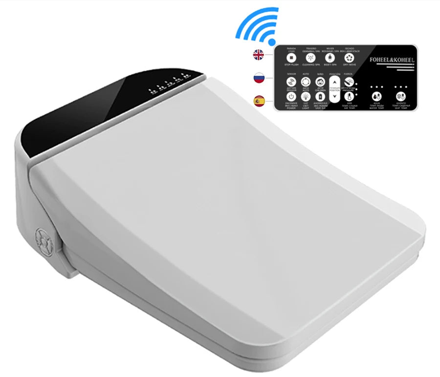 FOHEEL Smart Toilet Seat Bidet Seat Electronic Toilet Seat Air Drying Seat Heating Functions Black Remote Control Square Seat
