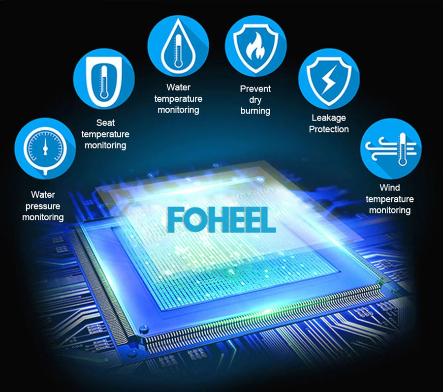 FOHEEL Smart Toilet Seat Bidet Seat Electronic Toilet Seat Air Drying Seat Heating Functions Black Remote Control Square Seat