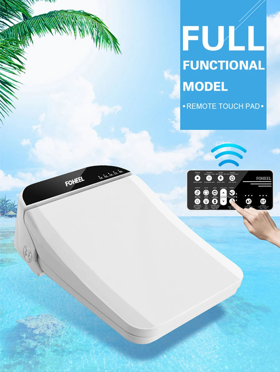 FOHEEL Smart Toilet Seat Bidet Seat Electronic Toilet Seat Air Drying Seat Heating Functions Black Remote Control Square Seat
