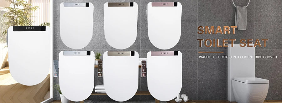 FOHEEL Smart Toilet Seat Bidet Seat Electronic Toilet Seat Air Drying Seat Heating Functions Black Remote Control Square Seat