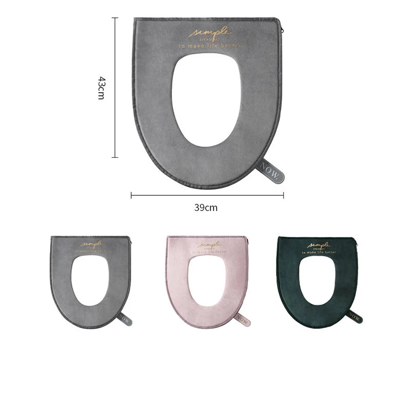 Toilet Seat Cover with Zipper Pads, Washable Toilet Lid Cover with Lifter Soft Velvet Plush Cloth, Warm Pad Cushion for Bathroom