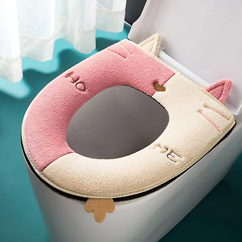 1PC Bathroom Toilet Seat with Handle Closestool Washable Soft Winter Warmer Mat Pad Cushion O-shape Toilet Seat Covers