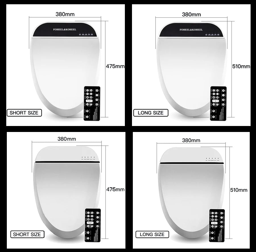 FOHEEL Smart Toilet Seat Bidet Seat Electronic Toilet Seat Air Drying Seat Heating Functions Black Remote Control Square Seat