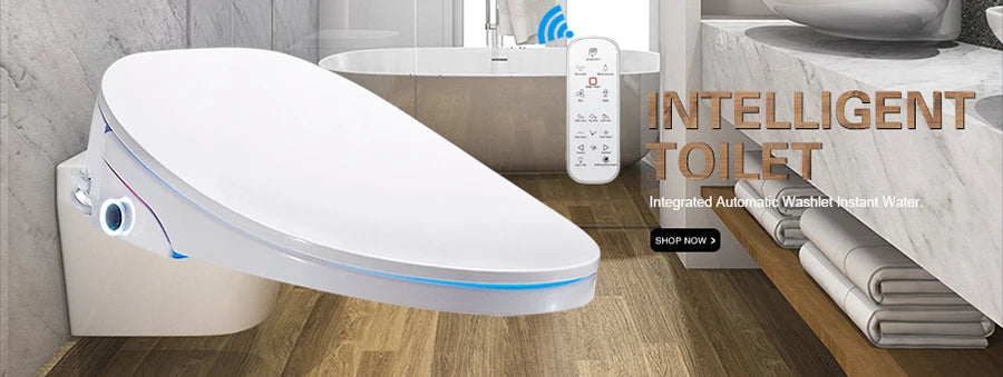 FOHEEL Smart Toilet Seat Bidet Seat Electronic Toilet Seat Air Drying Seat Heating Functions Black Remote Control Square Seat