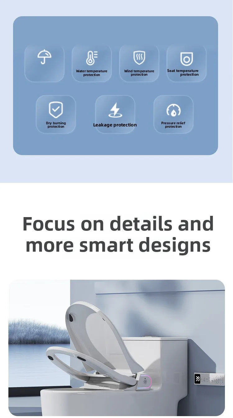 Auto Flip Smart Toilet Seat Cover with Constant Temperature Heating Multi Function Universal Bidet