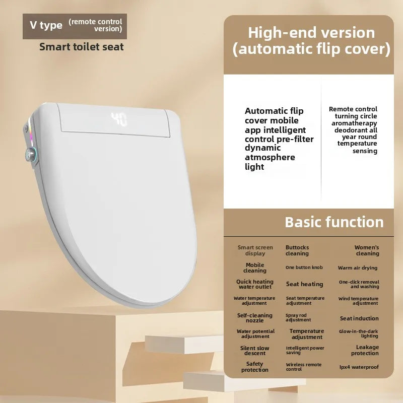 Smart Toilet Seat Cover with Aroma Automatic Flip Voice Control Remote Bidet Wash Dryer