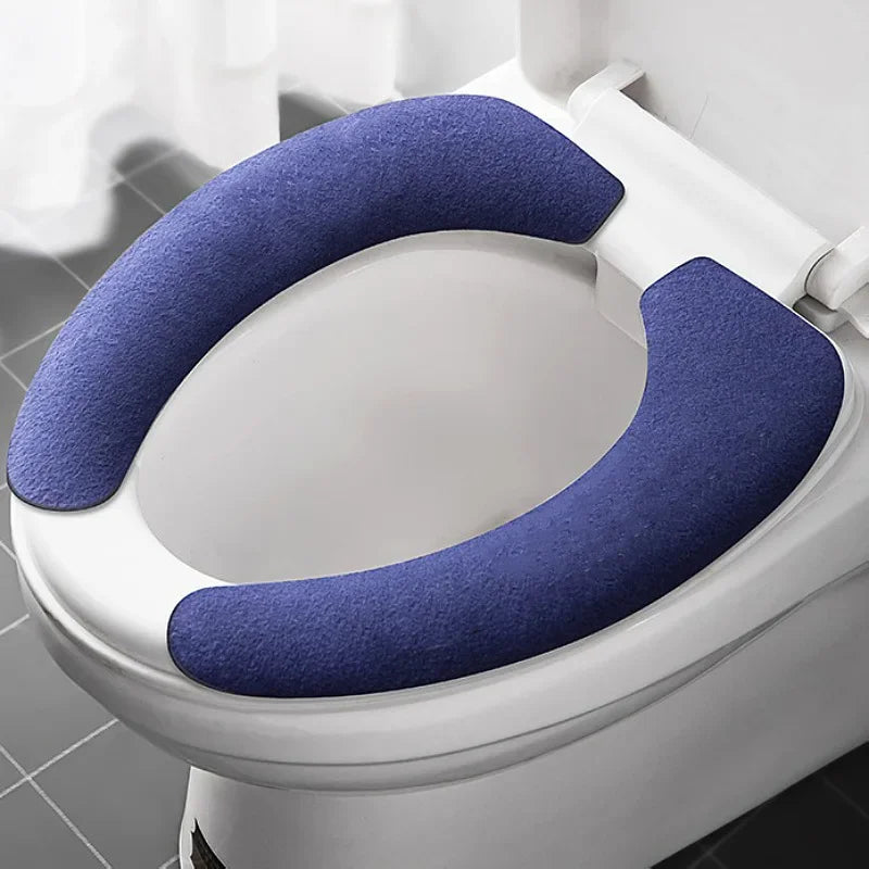 Toilet Seat Cover Soft Closestool Paste Solid Color Toilet Sticky Seat Pad Washable Bathroom Warmer Seat Lid Cover Pad Universal