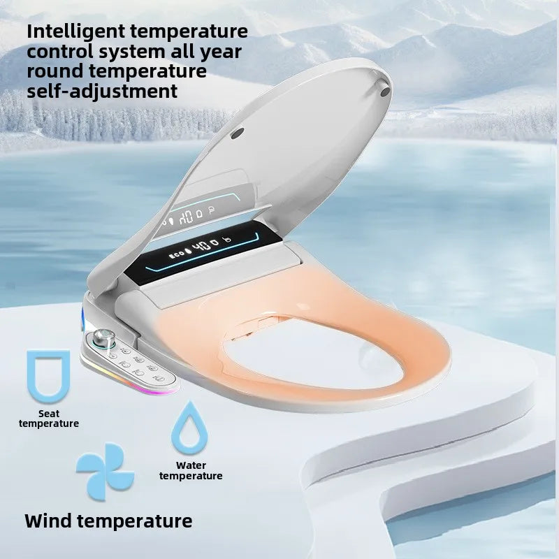 Smart Toilet Seat Cover with Instant Heating, Multi-function Wash, Foam Shield, Electric Bidet Lid for Household Bathroom