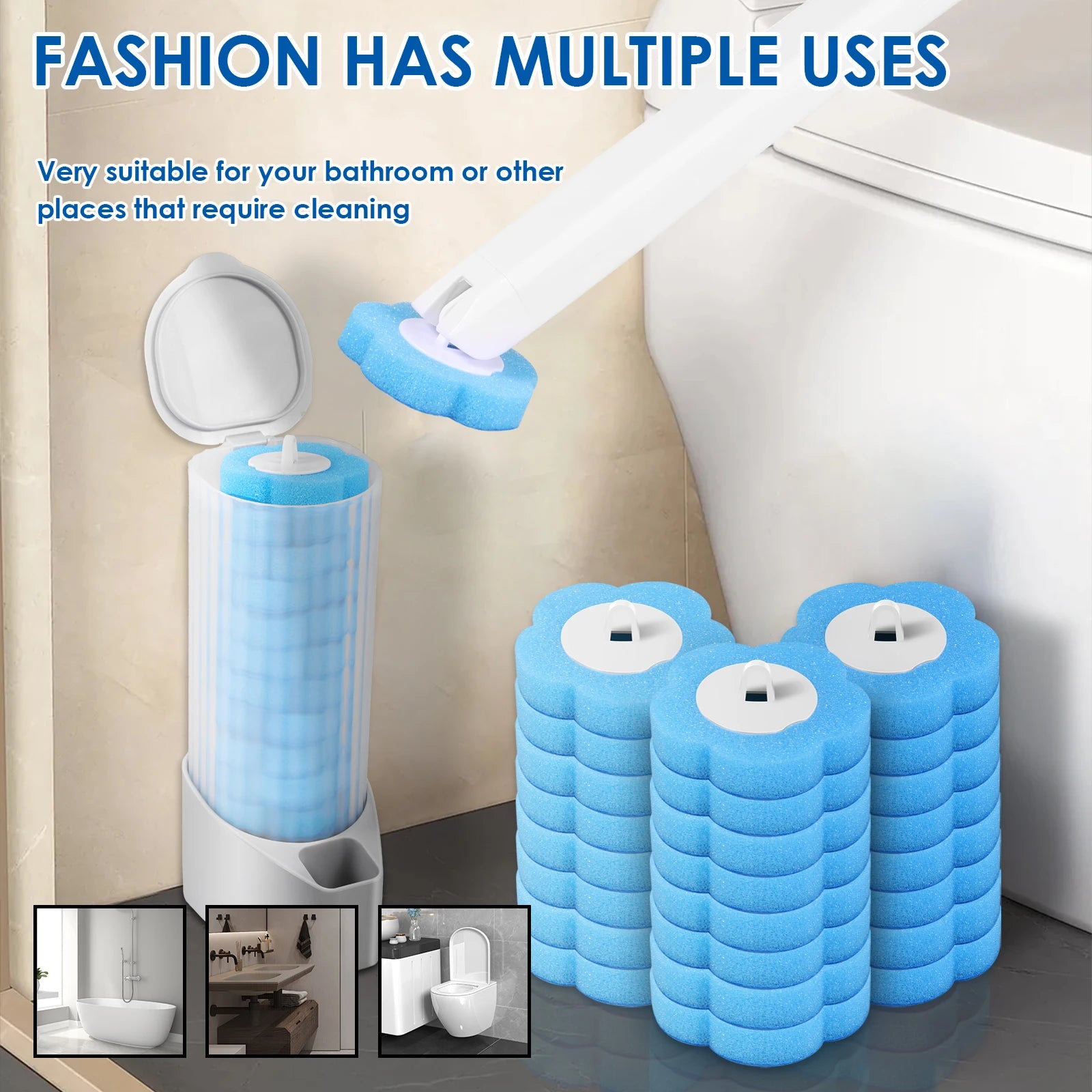 Toilet Wand Kit Wall Mounted Toilet Brush Set with 24 Replacement Brush Heads 360° Bathroom Effective Cleaning Tool for Home