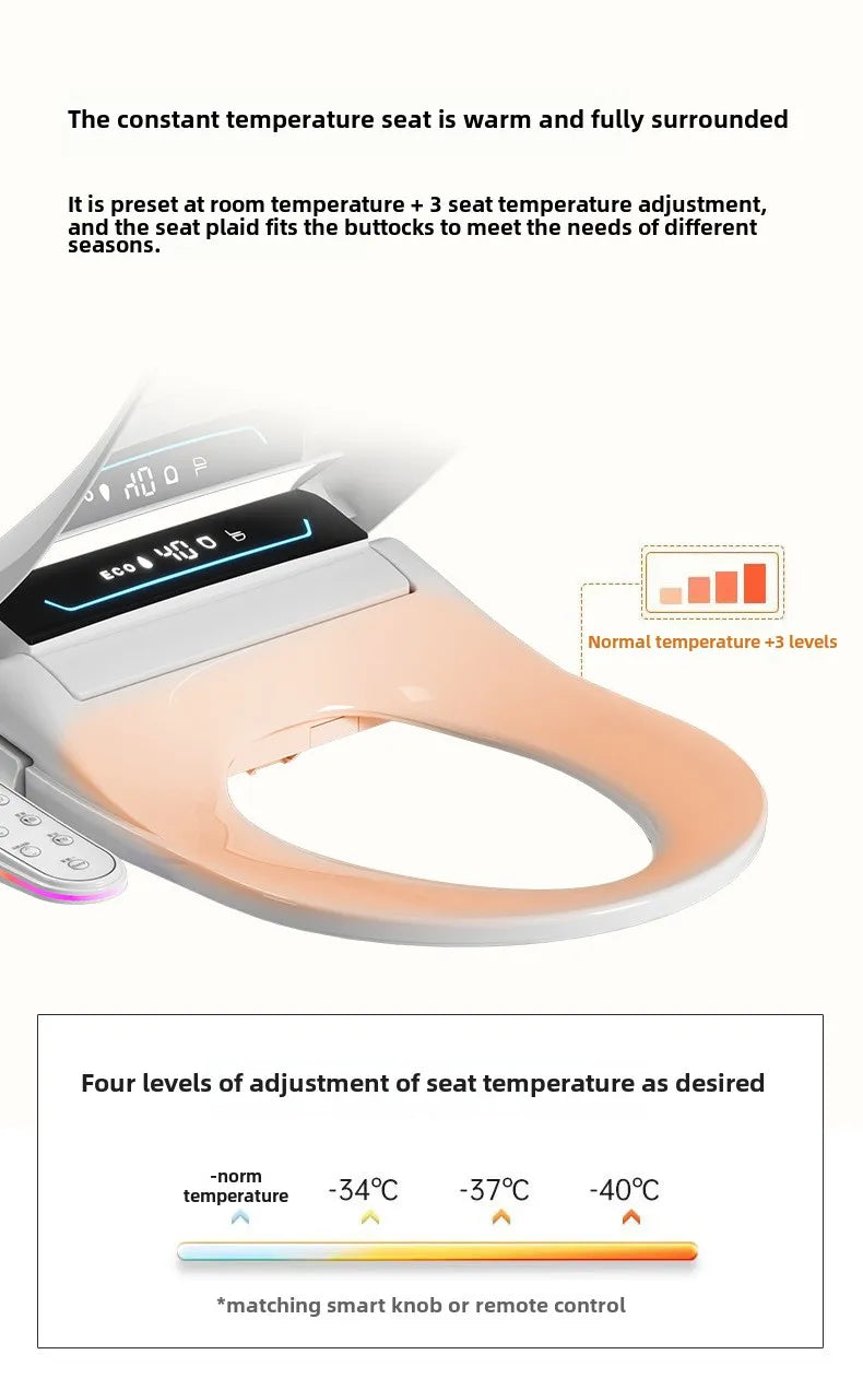 Smart Toilet Seat Cover with Instant Heating, Multi-function Wash, Foam Shield, Electric Bidet Lid for Household Bathroom