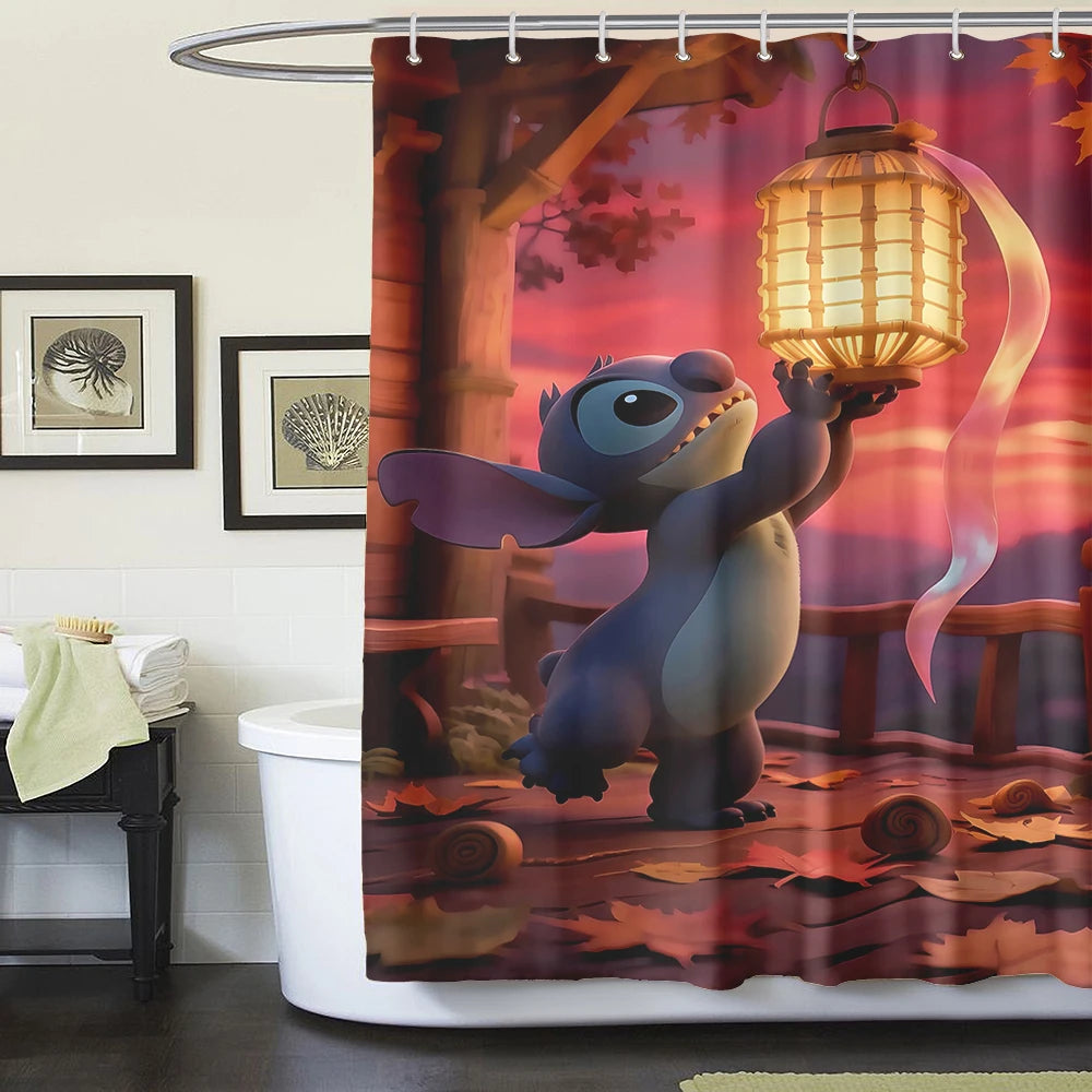 MINISO  Cartoon Home Bathroom Set, Non Slip Floor Mats, U-shaped Mats, Toilet Seat Pads, Waterproof Shower Curtains with Hooks