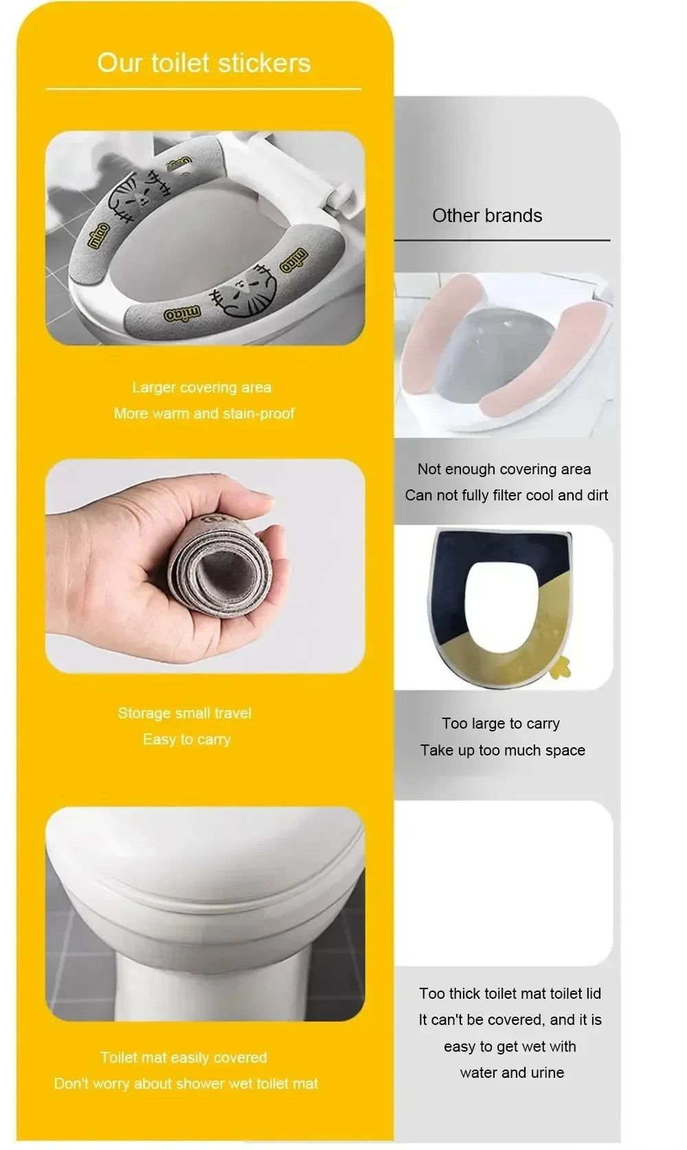 Cute Reusable Soft Thick Sticky Closes Tool Seat Mat 1 Pair Paste Toilet Seat Cover Cartoon Waterproof Bathroom Toilet Seat Pad